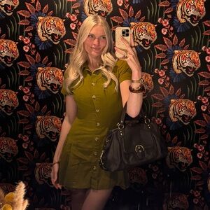 Zara Olive Green Button-Front Short Sleeve Dress